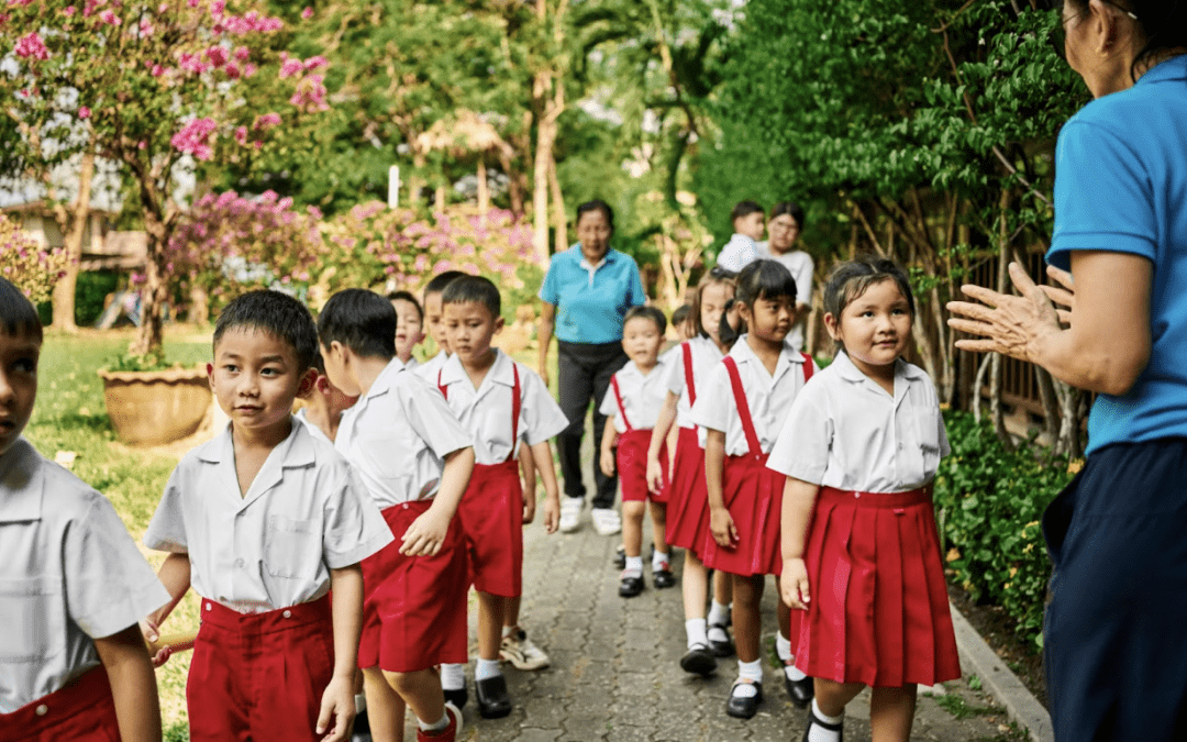 Children in school uniforms